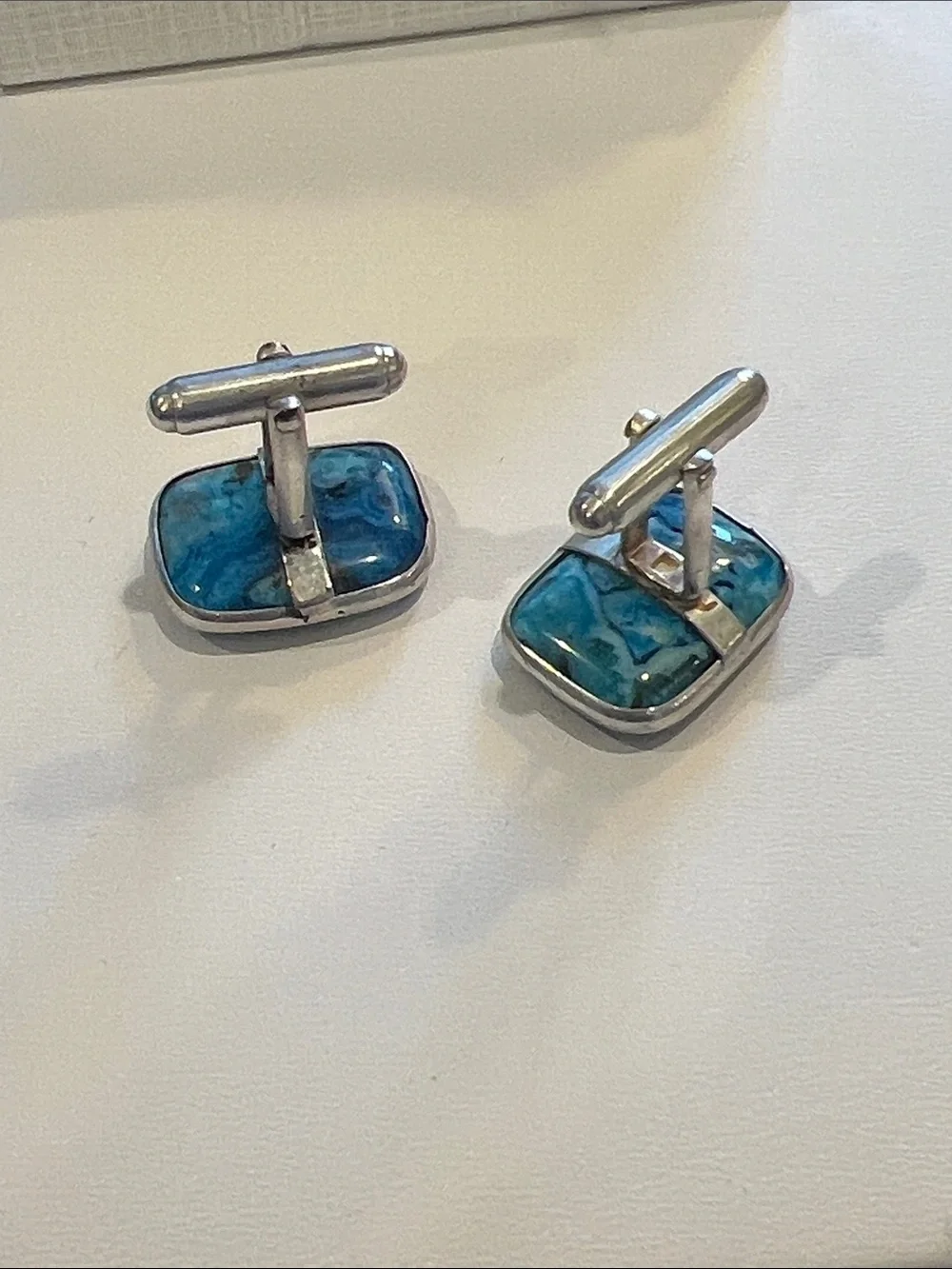 Ocean Blue Agate Stone Cufflinks